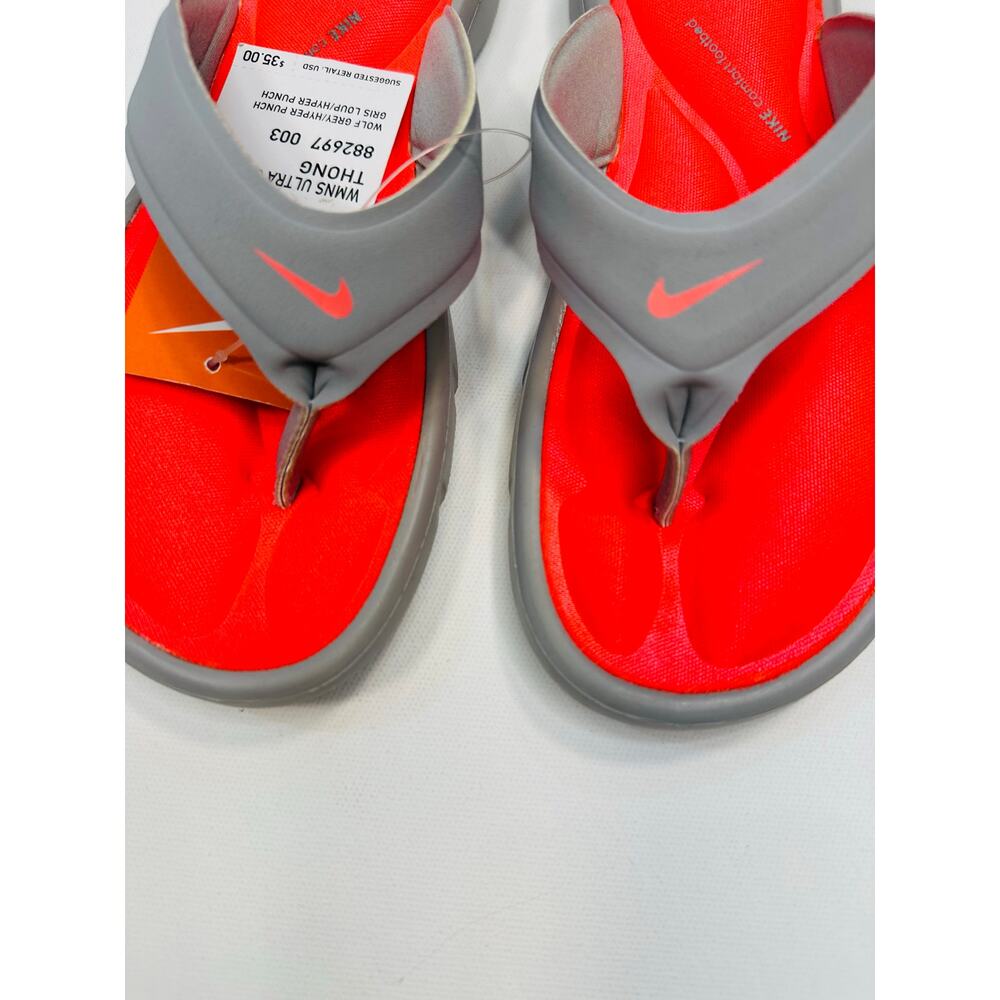 Nike Women’s Ultra Comfort Thong Sandals in Grey and Neon Orange Size 6 - Picture 2 of 7